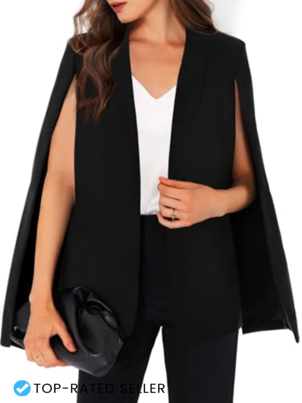 Cape Blazer Split Sleeve Open Front Slim Fit Polyester Spandex Work Jacket